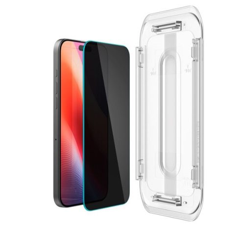 Spigen Glas.tR EZ Fit Privacy Apple iPhone 16 Pro / 17 / 17 Pro, tempered kijelzővédő fólia felhelyező kerettel (2db)