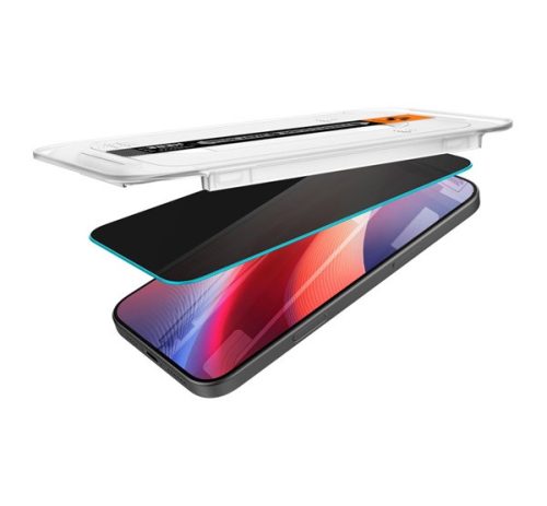 Spigen Glas.tR EZ Fit Privacy Apple iPhone 16 Pro / 17 / 17 Pro, tempered kijelzővédő fólia felhelyező kerettel (2db)