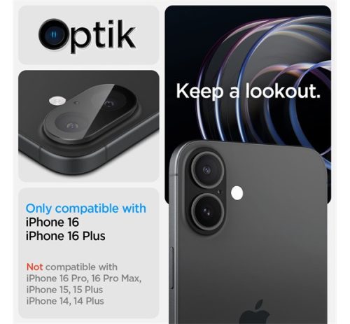 Spigen Glas.tR Optik Apple iPhone 16 Plus / iPhone 16 Tempered kameravédő fólia, fekete (2db)