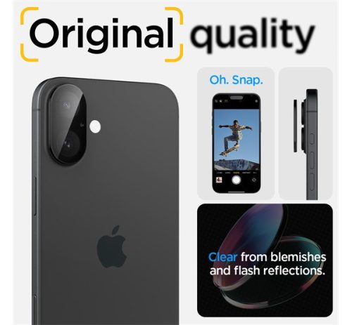 Spigen Glas.tR Optik Apple iPhone 16 Plus / iPhone 16 Tempered kameravédő fólia, fekete (2db)