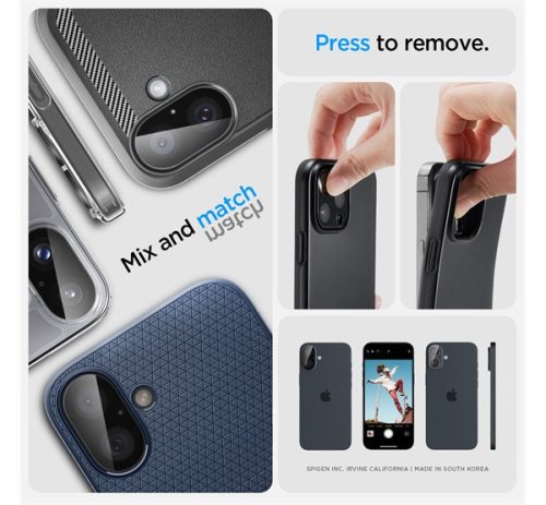 Spigen Glas.tR Optik Apple iPhone 16 Plus / iPhone 16 Tempered kameravédő fólia, fekete (2db)