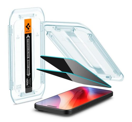 Spigen Glas.tR EZ Fit Privacy Apple iPhone 16 Pro Max / 17 Pro Max, tempered kijelzővédő fólia felhelyező kerettel (2db)