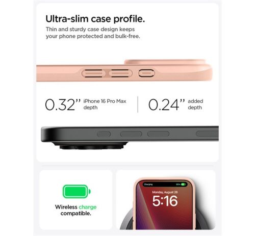 Spigen Thin Fit MagFit Apple iPhone 16 Pro Max tok, MagSafe, Rose Titanium, rózsaszín