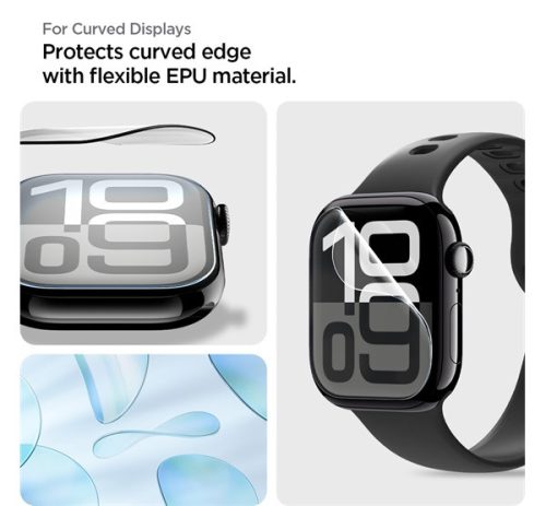 Spigen EliteShield EZ Fit Apple Watch 11 / Watch 10 46mm kijelzővédő fólia felhelyező kerettel (2db)