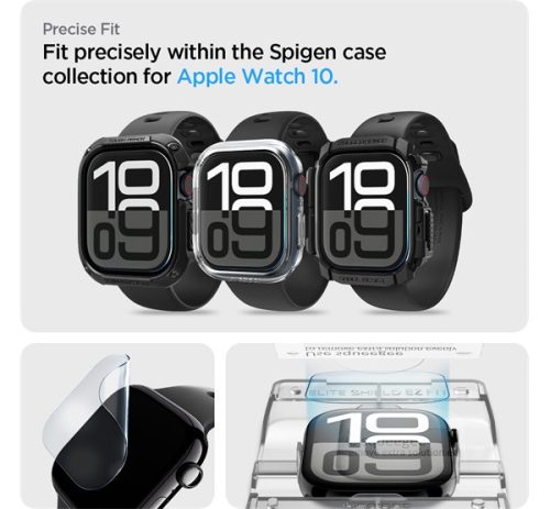 Spigen EliteShield EZ Fit Apple Watch 11 / Watch 10 46mm kijelzővédő fólia felhelyező kerettel (2db)