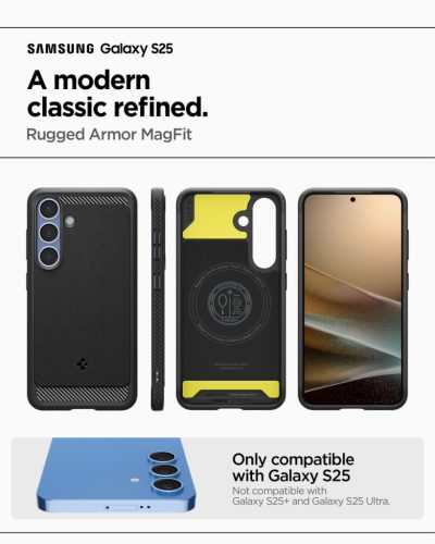Spigen Rugged Armor MagFit Samsung Galaxy S25 tok, Matte Black, fekete