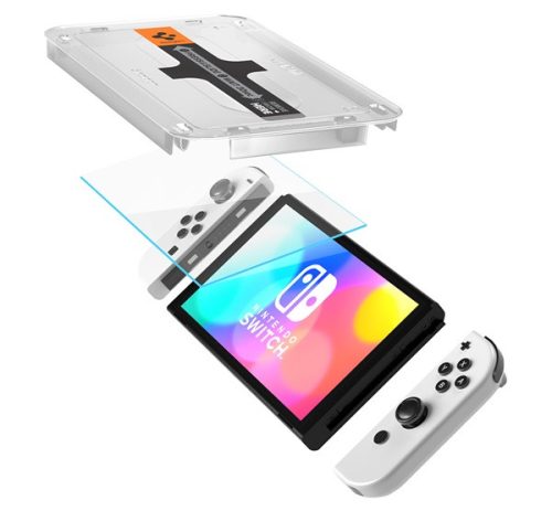 Spigen Glas.tR EZ Fit Nintendo Switch OLED tempered kijelzővédő fólia felhelyező kerettel (2db)