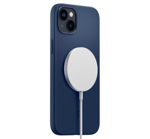 Spigen Silicone Fit MagFit Apple iPhone 14 Plus tok, MagSafe, Navy Blue, kék