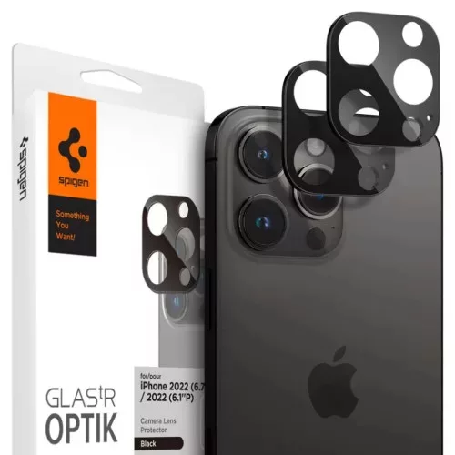 Spigen Glas.tR Optik Apple iPhone 14 Pro / 14 Pro Max / 15 Pro / 15 Pro Max / 16 Pro / 16 Pro Max, Tempered kameravédő fólia, fekete (2db)