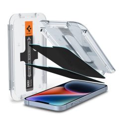   Spigen "Glas.tR SLIM EZ Fit" Apple iPhone 16e / 13 / 14 / 13 Pro Privacy tempered kijelzővédő fólia felhelyező kerettel (2db)