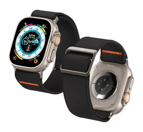 Spigen Lite Fit Ultra Apple Watch Ultra 3 / 2 / 1 49mm / 10 /  9 / 8 / 7 45mm / SE / 6 / 5 / 4 44mm / 3 / 2 / 1 42mm szövet szíj, fekete