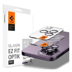   Spigen "tR EZ Fit Optik Pro" Apple iPhone 14 Pro/14 Pro Max Tempered kameravédő fólia felhelyező kerettel, Lila (2db)