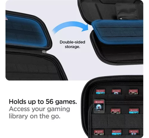 Spigen Rugged Armor Pro Nintendo Switch játékkártya tároló tok, Airtag tartóval, fekete