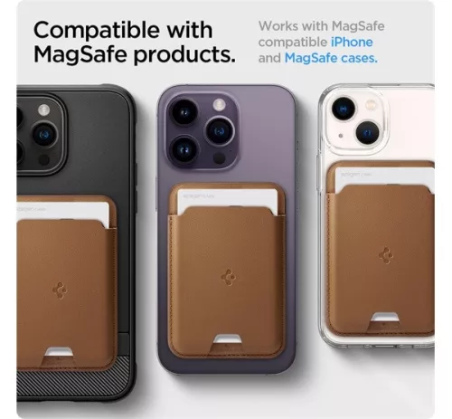 Spigen Valentinus Apple iPhone Magsafe kártyatartó, barna (3db kártyához)