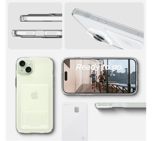 Spigen Crystal Slot Apple iPhone 15 tok kártyatartóval, Crystal Clear, átlátszó