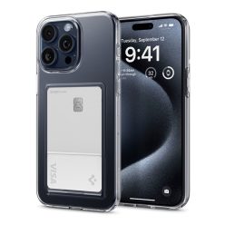   Spigen Crystal Slot Apple iPhone 15 Pro tok kártyatartóval, Crystal Clear, átlátszó