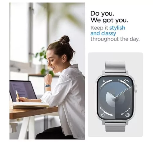 Spigen Sleek Link Apple Watch Ultra 3 / 2 / 1 49mm 10 46mm / 9 / 8 / 7 45mm / SE (2 / 1) / 6 / 5 / 4 44mm / 3 / 2 / 1 42mm szíj, ezüst
