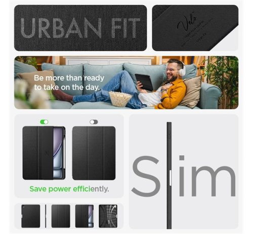 Spigen Urban Fit Apple iPad Air 13" (2024 / 2025) oldalra nyíló tok, fekete
