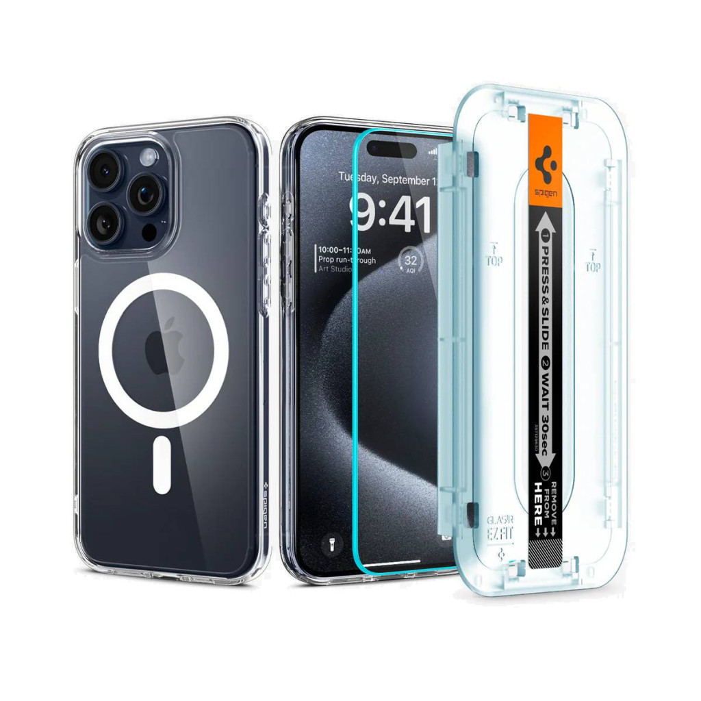 Apple Spigen Ultra Hybrid MagFit Apple iPhone 16 Pro Max tok, + EZ FIT kijelzővédő fólia csomag, fehér ACS08141