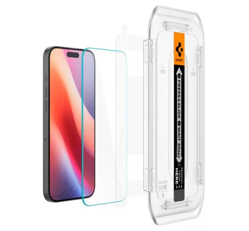 Spigen Glas.tR EZ Fit HD Apple iPhone 16 Pro / 17 / 17 Pro tempered kijelzővédő fólia felhelyező kerettel (1db) AGL07935