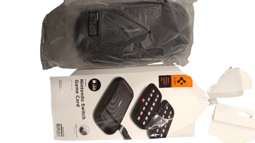 Spigen Rugged Armor Pro Nintendo Switch OLED tok, Airtag tartóval, fekete Csomagolássérült