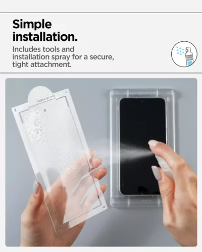 Spigen EliteShield EZ Fit HD Samsung Galaxy S25+ kijelzővédő fólia felhelyező kerettel (1db)