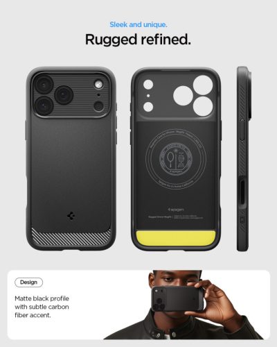 Spigen Rugged Armor MagFit Apple iPhone 17 Pro Max tok, MagSafe, Matte Black, fekete