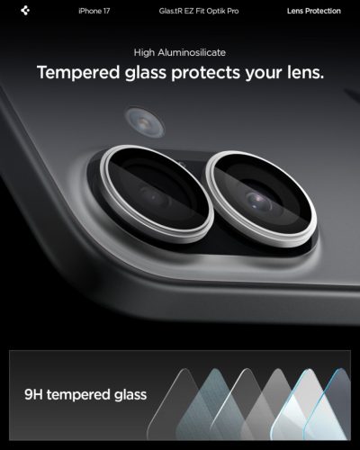 Spigen Glas.tR EZ Fit Optik Pro Apple iPhone 17 / 16 Plus / 16, Tempered kameralencse-védő fólia felhelyező kerettel, ezüst (2db)