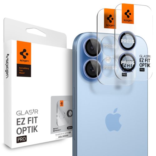 Spigen Glas.tR EZ Fit Optik Pro Apple iPhone 17 / 16 Plus / 16, Tempered kameralencse-védő fólia felhelyező kerettel, kék (2db)