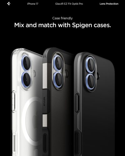 Spigen Glas.tR EZ Fit Optik Pro Apple iPhone 17 / 16 Plus / 16, Tempered kameralencse-védő fólia felhelyező kerettel, kék (2db)