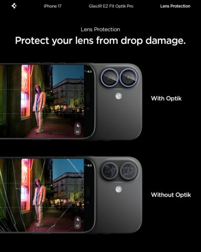 Spigen Glas.tR EZ Fit Optik Pro Apple iPhone 17 / 16 Plus / 16, Tempered kameralencse-védő fólia felhelyező kerettel, kék (2db)