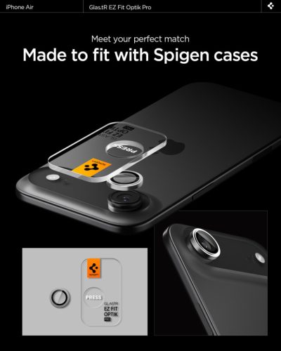 Spigen Glas.tR EZ Fit Optik Pro Apple iPhone Air (2025) Tempered kameralencse-védő fólia felhelyező kerettel, ezüst (2db)