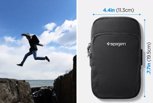 Spigen Dynamic Shield A702 karra rögzíthető telefon tartó, táska, karpánt 6,9" átmérőig, fekete