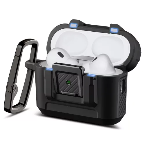 Spigen Lock Fit Apple Airpods Pro 3 fülhallgató tok, karabinerrel, matt fekete