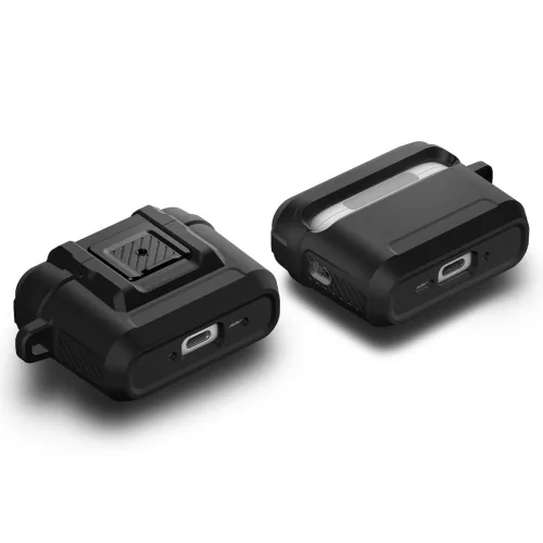 Spigen Lock Fit Apple Airpods Pro 3 fülhallgató tok, karabinerrel, matt fekete