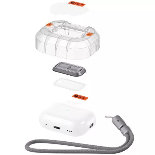 Spigen Lock Fit "M" Apple Airpods Pro /  Airpods Pro 2 fülhallgató tokhoz biztonsági zár, kézpánttal, szürke