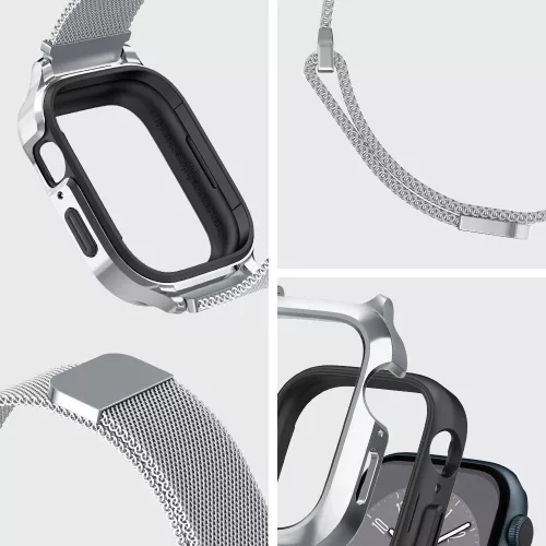 Spigen Metal Fit Pro Apple Watch 4-6, SE, SE (2022), SE (2025) (40 mm) / Watch 7-9 (41 mm) fém szíj / tok, ezüst