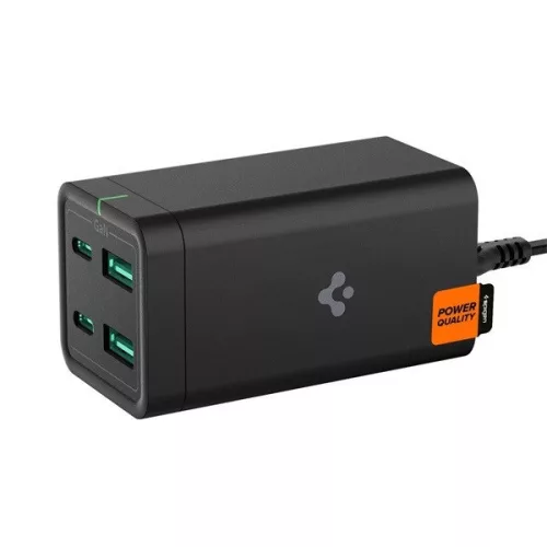 Spigen PowerArc PD2101 hálózati töltő állomás, 2xUSB-C + 2xUSB-A, 65W, EU-s + angol tápkábellel, fekete