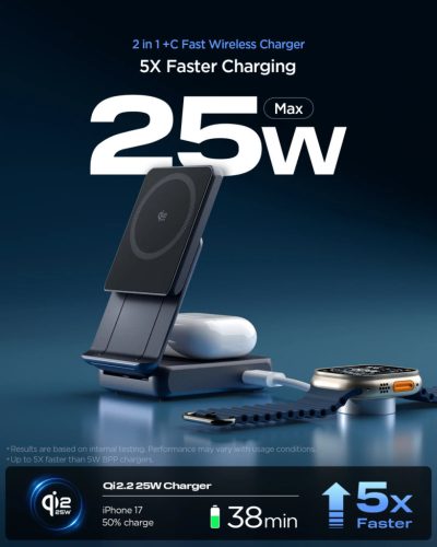 Spigen EF302MOQ 2in1 Magfit vezeték nélküli wireless gyorstöltő, mágneses, 25W, fekete