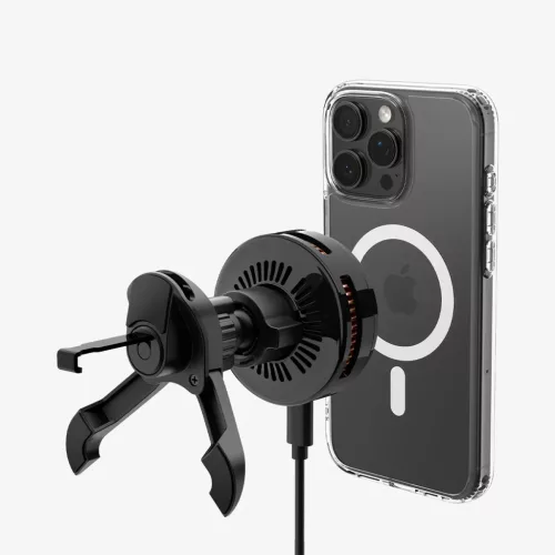 Spigen Essential Qi2.2 mágneses Magsafe autós tartó szellőzőrácsba, vezeték nélküli töltéssel, fekete