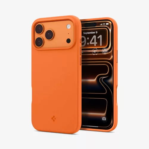 Spigen Silicone Fit MagFit Apple iPhone 17 Pro tok, MagSafe, Cosmic Orange, narancs