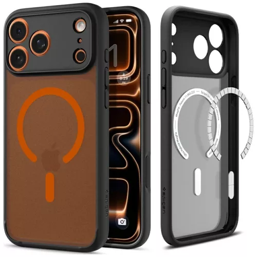 Spigen Ultra Hybrid Mag Apple iPhone 17 Pro tok, MagSafe, Frost Black/Orange, fekete-narancs