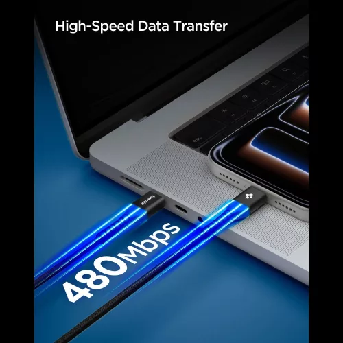 Spigen EB10010CCA USB-C-USB-C töltő- és adatkábel, 100W, 1m, fekete
