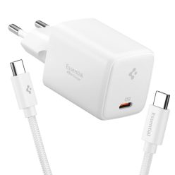   Spigen EE451EU Essential USB-C töltő adapter + USB-C töltő- és adatkábel, 45W, 1m, fehér