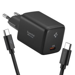   Spigen EE451EU Essential USB-C töltő adapter + USB-C töltő- és adatkábel, 45W, 1m, fekete