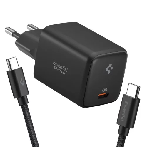Spigen EE451EU Essential USB-C töltő adapter + USB-C töltő- és adatkábel, 45W, 1m, fekete
