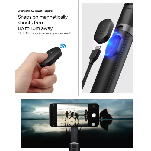Spigen S581W Bluetooth mágneses Selfie-bot / selfie tripod, MagSafe, fekete