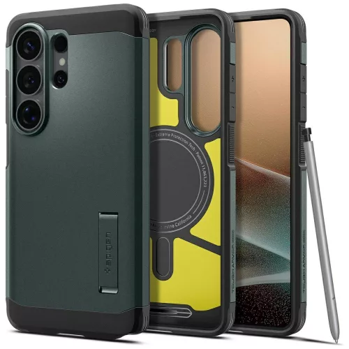 Spigen Tough Armor MagFit Samsung Galaxy S26 Ultra tok, MagSafe, Abyss Green, zöld