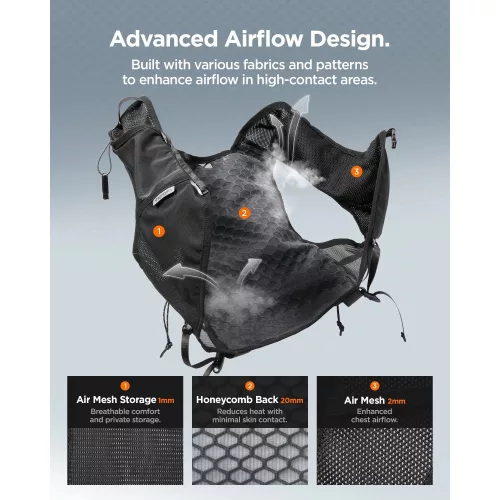 Spigen A721 Dynamic Shield futómellény futáshoz / túrázáshoz, telefon-és kulacstartó résszel + 500ml kulacs, fekete (L-XL)