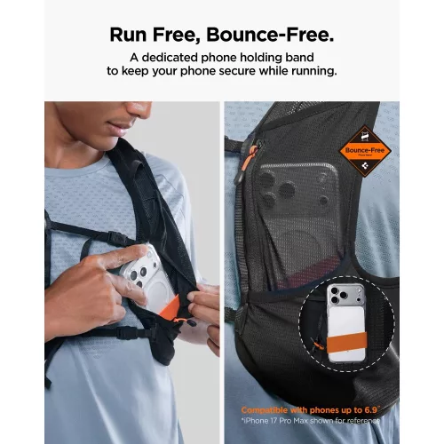 Spigen A721 Dynamic Shield futómellény futáshoz / túrázáshoz, telefon-és kulacstartó résszel + 500ml kulacs, fekete (L-XL)